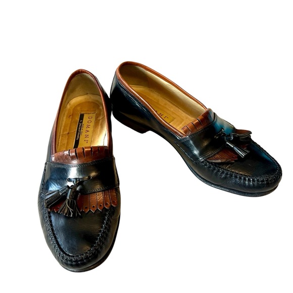 Vintage Leather Tassel Loafers Size 10 Black Brown Brogue Retro Classic Preppy - Picture 1 of 8